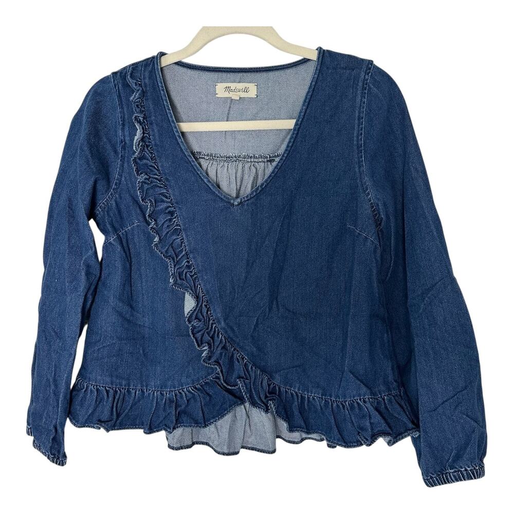 Madewell Womens Size(S) Blue Denim‎ Ruffle Detail Cotton Blouse Top Cropped